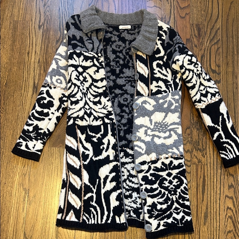 Sundance Black and Gray Floral Cardigan